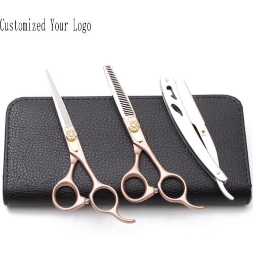 6.0" Stainless Customize Logo Rose Gold Professional Barber Scissors Straight Shears Thinning Scissors Salon Hair Scissors C9105
