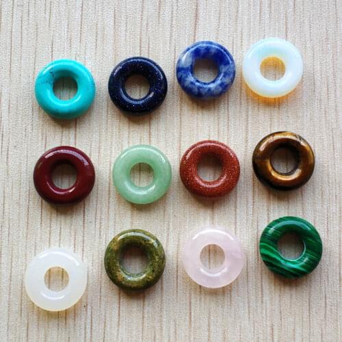 Wholesale 12pcs/lot Fashion high quality natural stone mix circle donut charms Beads 15mm for jewelry accessories making