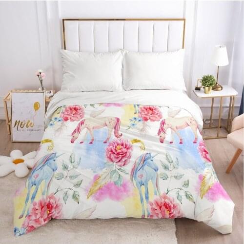 Unicorn Cartoon Duvet Cover with Zipper Comforter/Quilt/Blanket Case 180x210 140x200 3D Bedding For Baby Kids Child Girls Boys