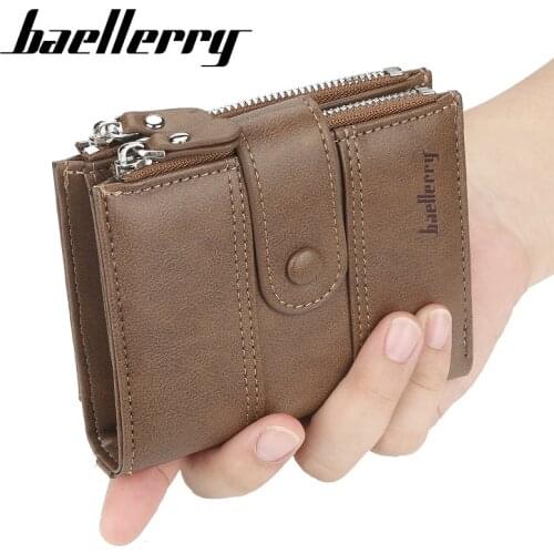 Baellerry Casual Style Zipper Men Wallets Many Departments High Quality Purse Coin Pocket Card Holder PU Leather Wallet For Men