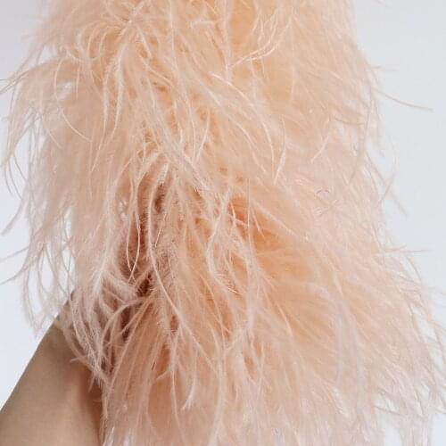Wholesale 6Ply Champagne Ostrich Feathers Boa Fluffy Plumes For Wedding Dress Clothes Shawl Decoration Accessories Sewing Crafts