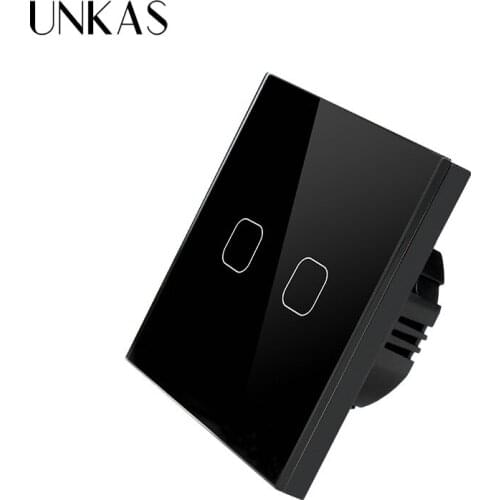 UNKAS EU Standard Touch Switch 2 Gang 1 Way Crystal Glass Switch Panel Single FireWire touch sensing wall switch