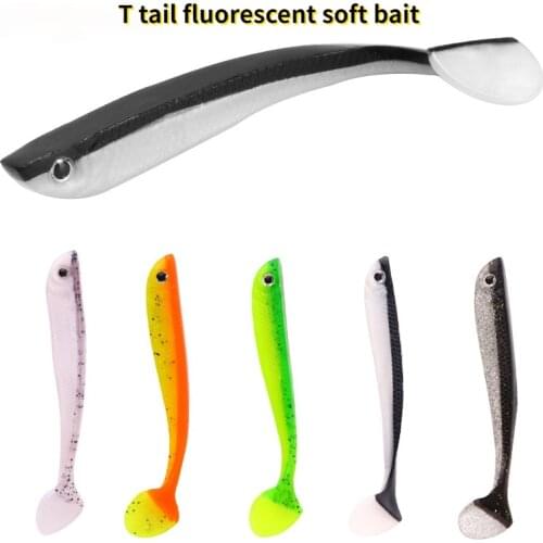 T Tail Silicone Soft Fish Lure 5 Colors Fluorescent 6.2g/10.5cm Soft Bait Creative Sea Fishing Bait Fake Bait 4pcs/bag