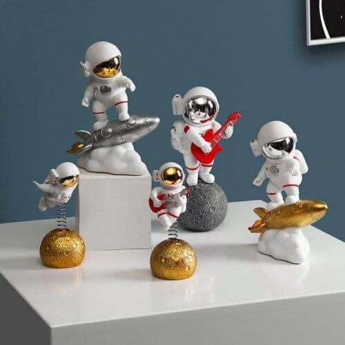 Resin Astronaut Figurines Cute Spaceman with Moon Sculpture Decorative Miniatures Astronaut Statue Gift for Husband or Boyfriend