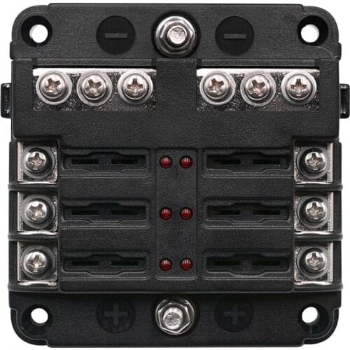 Universal 6-Way Blade Fuse Box Block Holder LED Indicator 12V 32V Auto Marine Waterproof
