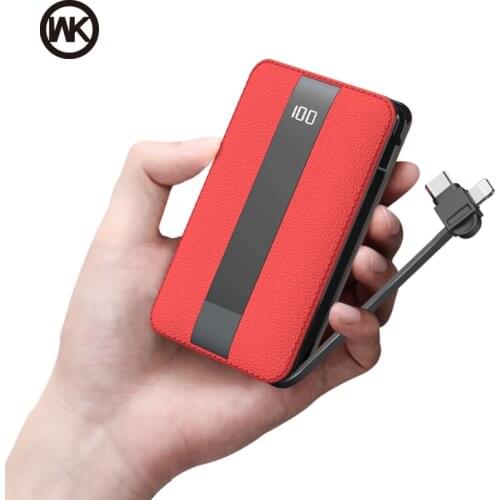 WK 10000mAh Mini Power Bank LED Display Built in Cable Portable Powerbank for iPhone 11 Pro Xiaomi Mi External Battery Poverbank