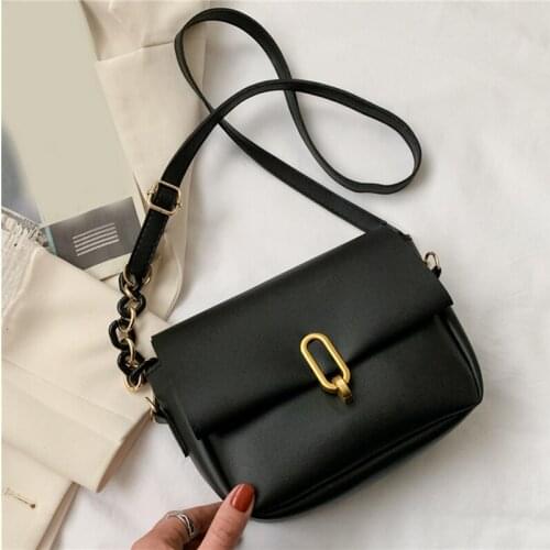 Ladies Retro Flap Hasp Solid Color Women PU Adjustable Fashion Chain Shoulder Bag Casual Mobile Phone Bag