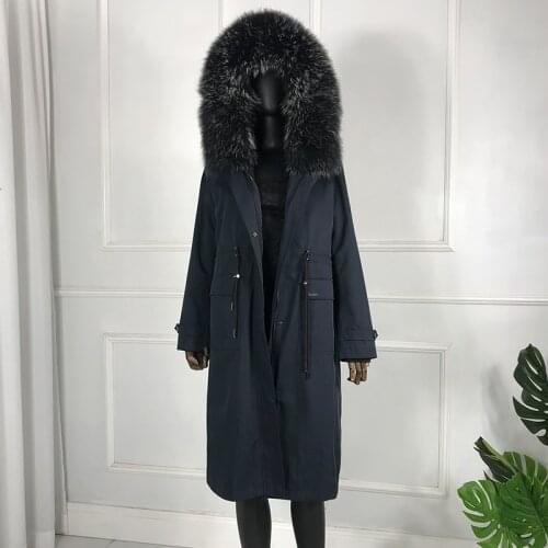 Women parkas real rabbit fur coats jacket 2020 winter warm fashion long hooded outerwear high quality