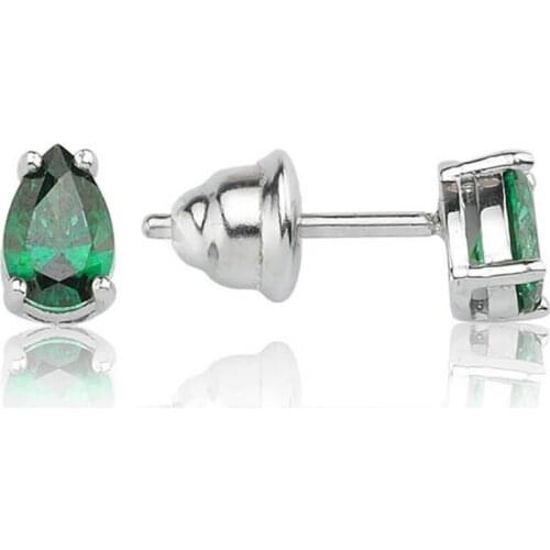 Valori Jewels 0.66 Carat, Zirconia Green Pear Gemstone, Rhodium Plated, Sterling Silver Earrings