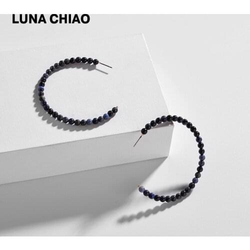 LUNA CHIAO Fashion Jewelry Women Bijoux Boutique Earring Big Size Natural Stone Beaded Hoop Earrings