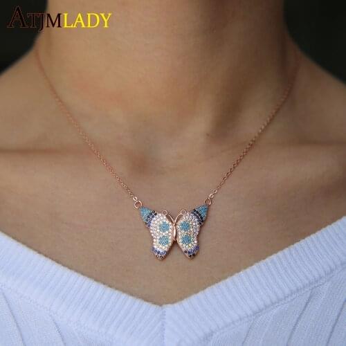 Newest Arrival Luxury 925 sterling silver micro pave high quality butterfly CZ pendant elegant women Stone necklace design