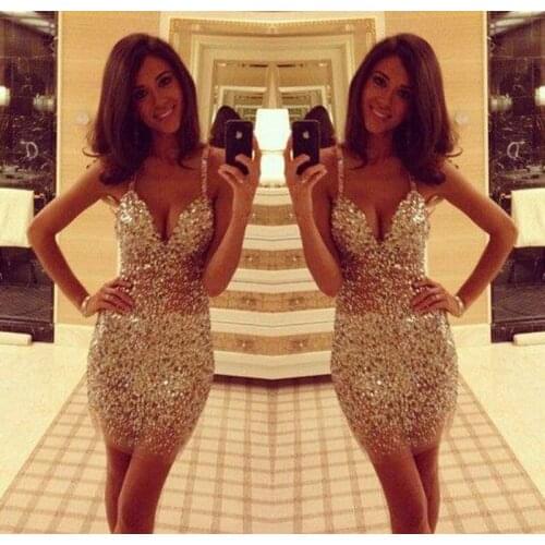 Jupon mariage W138 Spaghetti Straps Sheath 2018 Formal Sexy V neck Party with Rhinestones and Crystals bridesmaid dresses