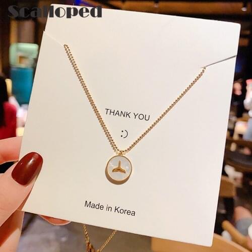 SCALLOPED Women White Shell Whale Tail Pendants Necklaces 2020 New Fashion Stainless Steel Golden Chains Statement Jewelry