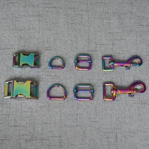 1 Set 20mm 25mm Colourful Metal Buckle Carabiner Clasp Strap Slider D Ring Snap Hook For Pet Dog Collar Leads Lock Accessories