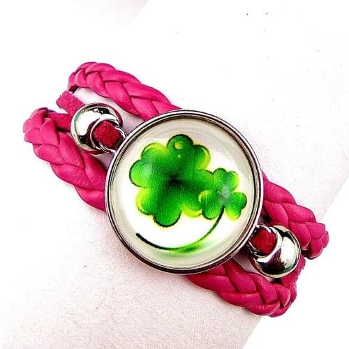1pc clover, lucky grass Bracelets,Sky Blue ,Rose,pink,purple,black Leather Male and Female Bracelet Gifts for TheNew Year