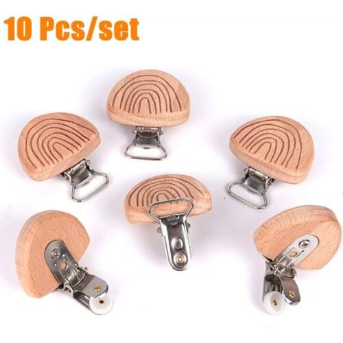 10Pcs Beech Wood Engrave Rainbow Baby Pacifier Clip Baby Teether Newborn Safety Clasp Nippler Holder Clips DIY Pacifier Chain Ac