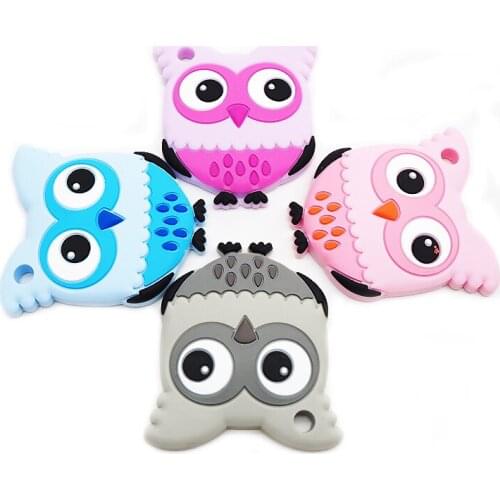 Chenkai 10PCS BPA Free Silicone Cartoon Owl Teether Soothing Baby Pacifier Teething For Infant DIY Chewable Nursing Pendant Clip