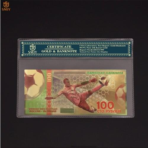 2018 Russia World Cup Football Note 100 Rubles Color Gold Banknotes Money Gold Foil Bank Bill Collection For Gift