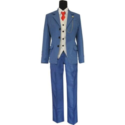 2018 Gyakuten Saiban Phoenix Wright Ace Attorney Cosplay Costume Ryuichi Naruhodo Blue Adult Cosplay Costume Tie Halloween