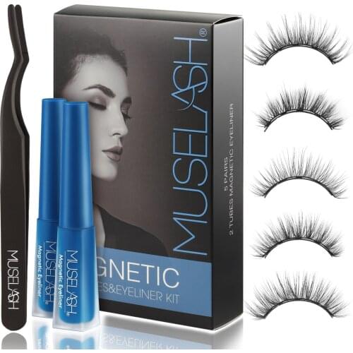MUSELASH 5 Pairs 3d Magnetic Eyelashes With Eyeliner Kit Reusable False Eyelashes Natural Look Magnetic Lashes