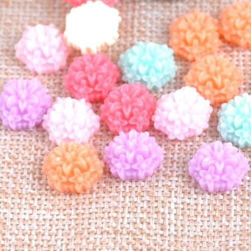 50PCS candy color flower Resin beads Scrapbook Craft 11mm DIY buttons phone decor Headwear accessories No Hole CP1485