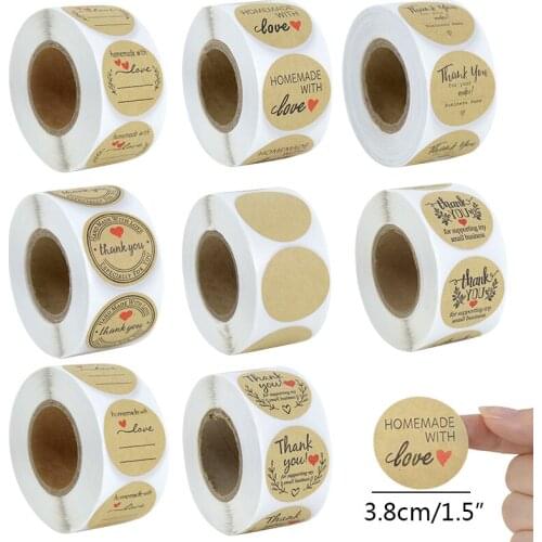 500pcs Round Kraft Paper Business Label Stickers Paper DIY Thank You Sticker For Baking Packaging Seal Label Stationery Sticker