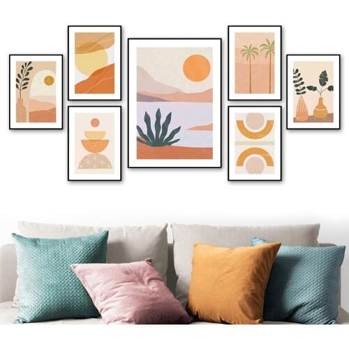 Abstract Landscape Palm Mountain Lake Sun Wall Art Canvas Painting Nordic Posters And Prints Wall Pictures For Living Room Decor