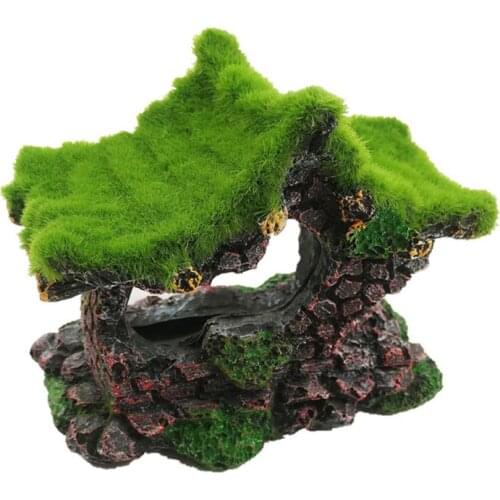 Aquarium Ornament Hollow Moss Resin House Fish Hideout Hideaway for Betta Turtle
