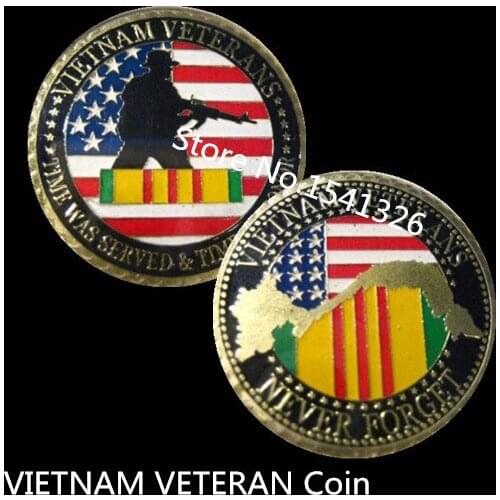 Free Shipping 50pcs/lot,United States Military Vietnam Veterans 24K Gold Plated Challenge coin