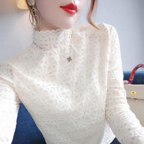 Blouse Women Womens Turtleneck Long-Sleeved Lace Shirt Autumn Winter Coat Blusas Mujer De Moda