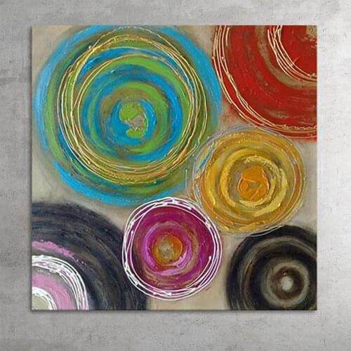 Large Handpainted Abstract Modern Colorful Spot Circles Oil Painting Canvas Handmade Wall Art Picture For Living Room Home Decor