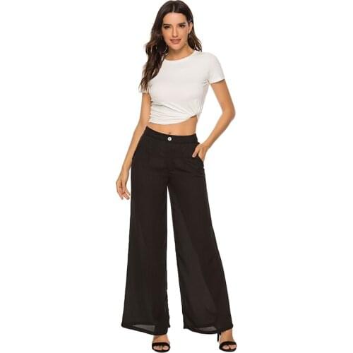 Women Royal blue wide leg pants pockets zipper fly design office wear full length trousers female casual long pantalones