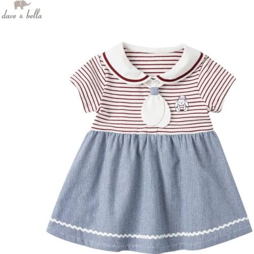 DBJ17834 dave bella summer baby girls cute cartoon striped tie dress children fashion party dress kids infant lolita clothes
