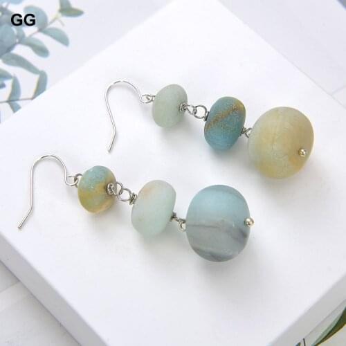 GuaiGuai Jewelry Natural Matte Frosted Amazonite silver hook Dangle Earrings