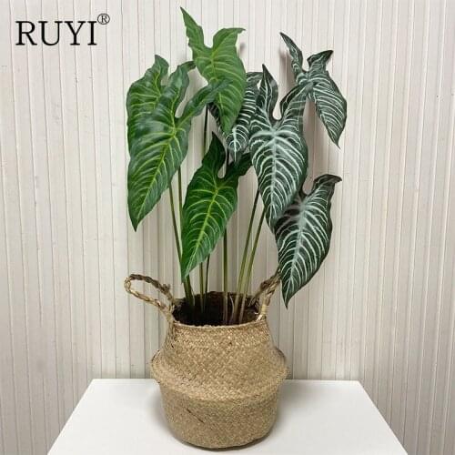 Simulation 4-leaf tree root horseshoe taro leaves wedding home balcony artificial flower decoration flowers basket accessories