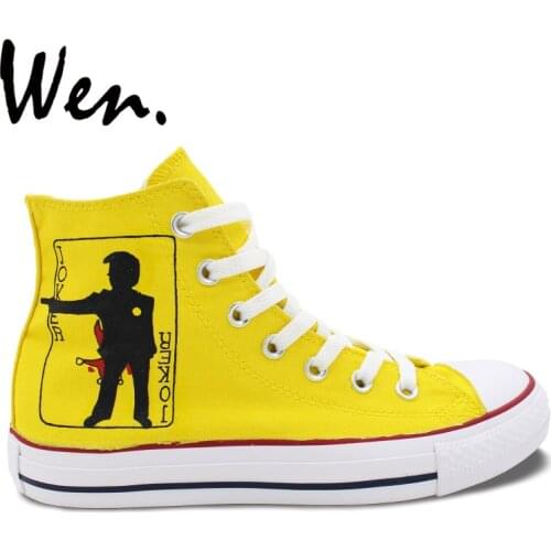 Wen Hand Painted Shoes Yellow Design Custom Sneakers Poker Joker Men Womens High Top Canvas Sneakers for Gifts
