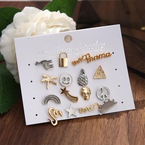 Womens Earrings Set Korean Animal Alphabet Geometric Stud Earrings for Women Korean Gold Small Metal Earring 2021 Trend Jewelry
