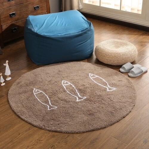 Cotton Carpet Round Fish Cartton Pattern Thicken Non-slip Water Absorption Simple Fashion Style Living Room Sofa Bedside Cushion