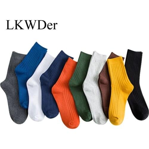 LKWDer 3 Pairs/lot Mens Socks All Seasons Double Needles Long Tube Sock Cotton Deodorant Business Fashion Cotton Socks Men Meias