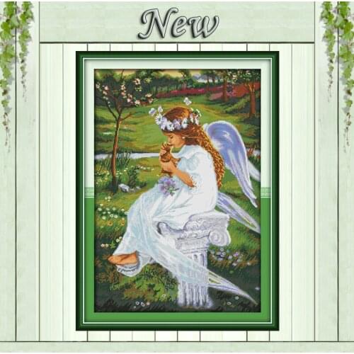 A Beautiful Angel baby Scenery Painting Drawing counted print on fabric 14CT 11CT DMC Cross Stitch kit Needlework Set Embroidery