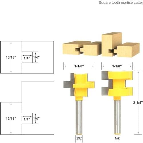 2PCS 1/4" Milling Cutter Kit Shank Tongue & Groove Router Bit Set 3 Teeth T-shape Wood Accessories Woodworking Tools