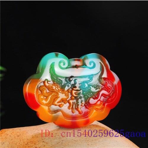 Jade Dragon Phoenix Pendant Jewelry Amulet Colour Carved Gifts Chinese Natural Fashion Necklace Jadeite Charm