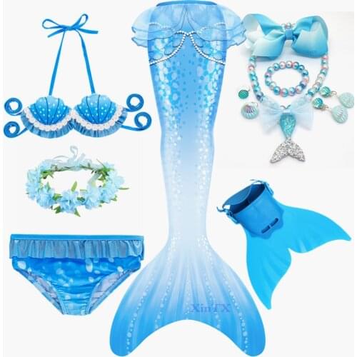 Halloween New Kids Girls Little Mermaid Tails Flipper Monofin Swimsuit Bikini Bathing Suit Dress For Girls Beach Clothes