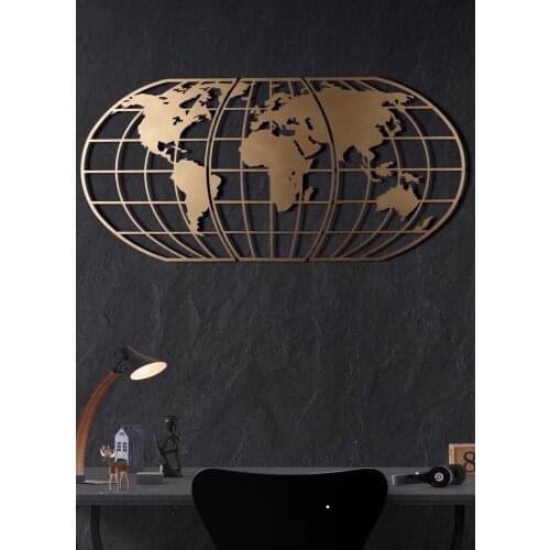 You Bella LLC Style Art World Map Wall Hanging Decoration Carte du Monde Decor For Home, Office Gcor For Home, Office Gold Color