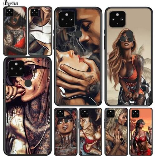 Sexy Sleeve Tattoo Girl Shockproof Cover for Google Pixel 5 5A 4 4A XL 5G Black Phone Case Shell Soft Fundas Coque Capa