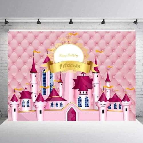 Pink princess castle photography backdrops baby shower girl birthday party decor dessert table photo background vinyl studio B79