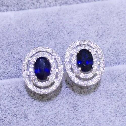 Natural real sapphire or pyrope stud earring Free shipping 925 sterling silver 0.6ct*2pcs gemstone Fine jewelry X6022908B