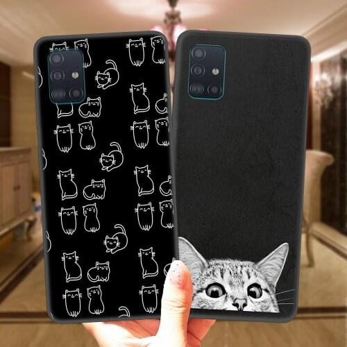 Cute Space Happy Cats Phone Case For Samsung Galaxy A51 A71 A01 A11 A31 A41 A21S A10 A20 A30 A40 A50 A70 A8 Plus Silicone Cover