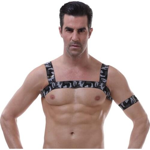 Sexy Gay Body Harness Chest Belt Lingerie Men Elastic Straps Bondage Costumes Night Club Performance Costume Gay Bar wear