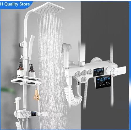 White Thermostatic Digital Display Shower Faucet Rain Shower Faucet Bidet Faucet Spout Faucet Tap Water Flow Power Generation